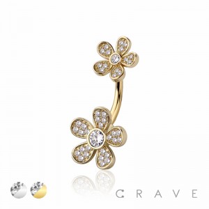 DOUBLE GEM DAISY 316L SURGICAL STEEL NAVEL NON DANGLE BELLY RING