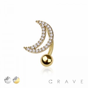 CZ GEM MOON 316L SURGICAL STEEL REVERSE NAVEL BELLY RING