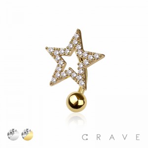 CZ GEM STAR 316L SURGICAL STEEL REVERSE NAVEL BELLY RING