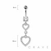 DOUBLE HEART CZ PRONG 316L SURGICAL STEEL NAVEL BELLY RING