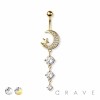 TRIPLE CZ GEM MOON STAR 316L SURGICAL STEEL NAVEL BELLY RING