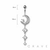 TRIPLE CZ GEM MOON STAR 316L SURGICAL STEEL NAVEL BELLY RING