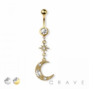 MOON STARBURST 316L SURGICAL STEEL NAVEL BELLY RING