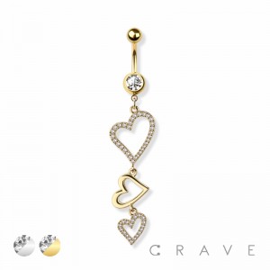 TRIPLE HEART 316L SURGICAL STEEL NAVEL BELLY RING