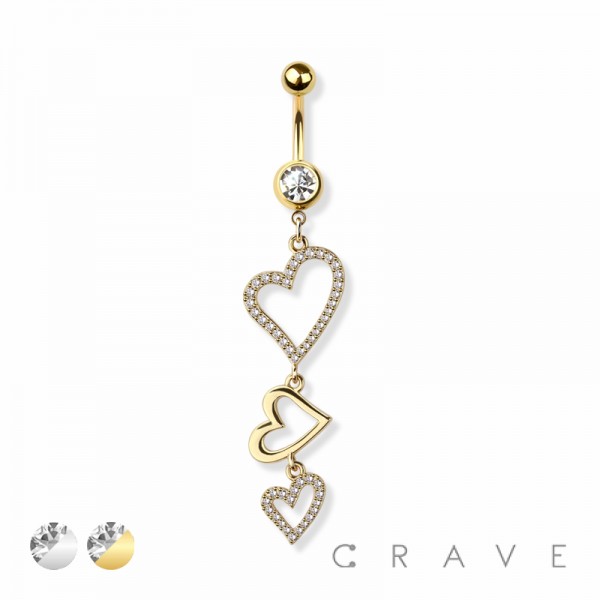 TRIPLE HEART 316L SURGICAL STEEL NAVEL BELLY RING