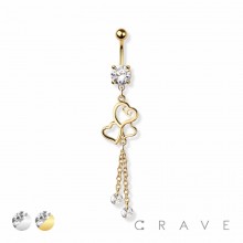 TRIPLE HEART PRONG CHAIN 316L SURGICAL STEEL NAVEL BELLY RING