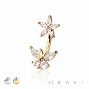 FLOWER AND BUTTERFLY 316L SURGICAL STEEL NAVEL NON DANGLE BELLY RING