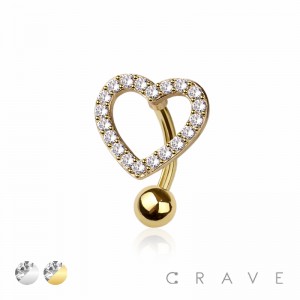 CZ GEM HEART 316L SURGICAL STEEL REVERSE NAVEL BELLY RING