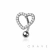 CZ GEM HEART 316L SURGICAL STEEL REVERSE NAVEL BELLY RING
