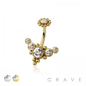 MULTI CLUSTER 316L SURGICAL STEEL NAVEL BELLY RING