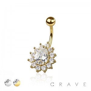 TEAR DROP MULTI GEM 316L SURGICAL STEEL NAVEL BELLY RING
