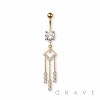 SQUARE CZ GEM CHAIN DANGLE 316L SURGICAL STEEL NAVEL BELLY RING