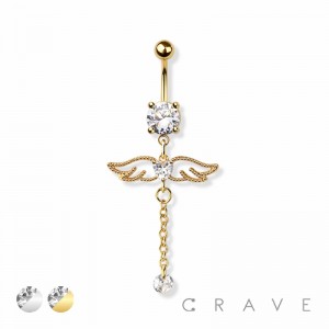 ANGEL WINGS CHAIN DANGLE 316L SURGICAL STEEL NAVEL BELLY RING