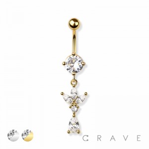 TRIPLE MARQUISE TEAR DROP 316L SURGICAL STEEL NAVEL BELLY RING