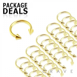 50PCS GOLD PLATED OVER 316L SURGICAL STEEL BASIC SIZE HORSESHOE WITH SPIKE (external thread)