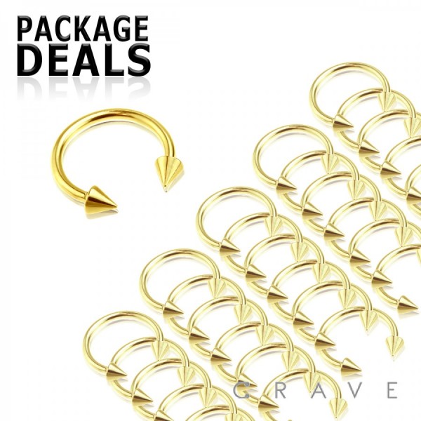 50PCS GOLD PLATED OVER 316L SURGICAL STEEL BASIC SIZE HORSESHOE WITH SPIKE