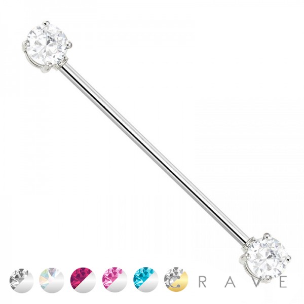 ROUND CZ PRONG SET 316L SURGICAL STEEL INDUSTRIAL BARBELLS