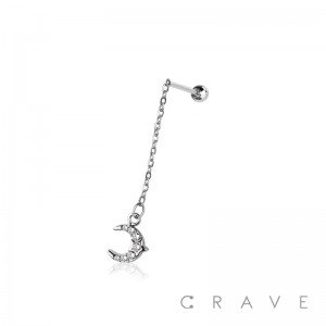 MOON WITH STAR CHAIN 316L SURGICAL STEEL CHAIN CARTILAGE BARBELL