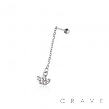CROWN CHAIN 316L SURGICAL STAINLESS STEEL CARTILAGE BARBELL