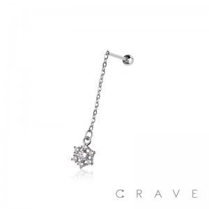 SNOW FLAKE 316L SURGICAL STEEL CHAIN CARTILAGE BARBELL