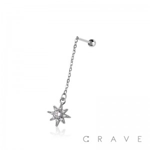 STARBURST 316L SURGICAL STEEL CHAIN CARTILAGE BARBELL