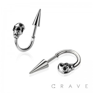 SKULL HEAD 316L SURGICAL STEEL SPIKE STUD