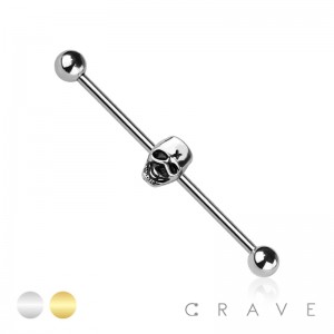 SKULL HEAD 316L SURGICAL STEEL INDUSTRIAL BARBELL