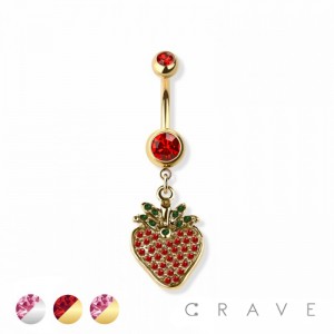 STRAWBERRY CHARM DANGLE 316L SURGICAL STEEL NAVEL BELLY RING