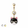 BLACK KITTY DANGLE 316L SURGICAL STEEL NAVEL BELLY RING