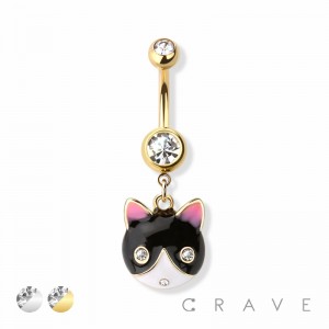 BLACK KITTY DANGLE 316L SURGICAL STEEL NAVEL BELLY RING