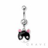 BLACK KITTY DANGLE 316L SURGICAL STEEL NAVEL BELLY RING