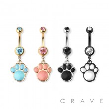 PAW EPOXY DANGLE 316L SURGICAL STEEL NAVEL RING