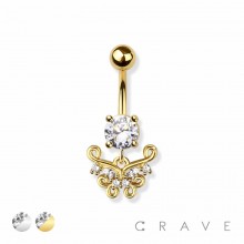 CZ PAVED BUTTERFLY 316L SURGICAL STEEL NAVEL BELLY RING
