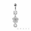FLOWER WITH GEM DANGLE 316L SURGICAL STEEL NAVEL RING
