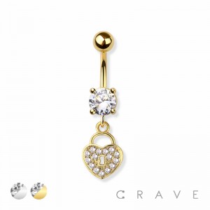 HEART LOCKER GEM DANGLE 316L SURGICAL STEEL NAVEL RING