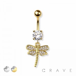 DRAGON FLY DANGLE 316L SURGICAL STEEL NAVEL RING