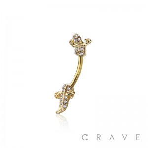 316L SURGICAL STEEL CZ PAVED ANTIQUE GECKO CURVED BARBELL