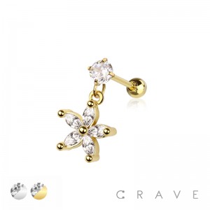 FLOWER 316L SURGICAL STEEL DANGLE CARTILAGE BARBELL