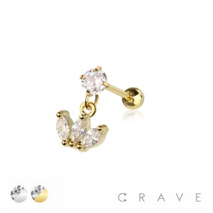 CROWN 316L SURGICAL STEEL DANGLE CARTILAGE BARBELL	