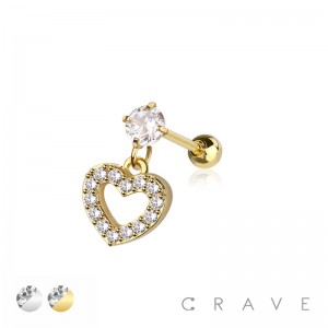 HEART 316L SURGICAL STEEL DANGLE CARTILAGE BARBELL	