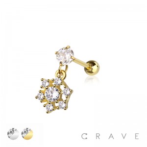 HEXAGON 316L SURGICAL STEEL DANGLE CARTILAGE BARBELL	