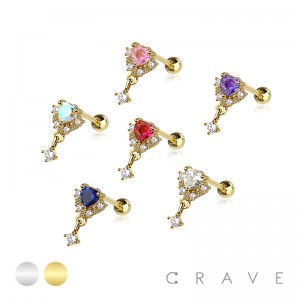 HEART DANGLE GEM 316L SURGICAL STEEL CARTILAGE BARBELL	