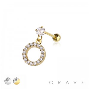 GEM PAVED ROUND DANGLE 316L SURGICAL STEEL CARTILAGE