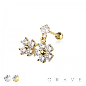 CZ PRONG PAVED FLOWERS DANGLE 316L SURGICAL STEEL CARTILAGE