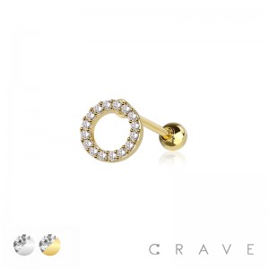 PAVED GEM ROUND CIRCLE 316L SURGICAL STEEL CARTILAGE BARBELL	