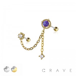 STARBURST 316L SURGICAL STEEL CHAIN CARTILAGE BARBELL