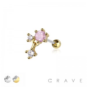 TRIPLE ROUND GEM 316L SURGICAL STEEL CARTILAGE BARBELL