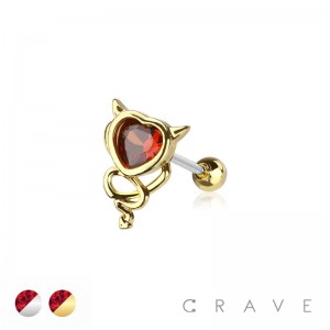 CAT FACE HEART 316L SURGICAL STEEL CARTILAGE BARBELL