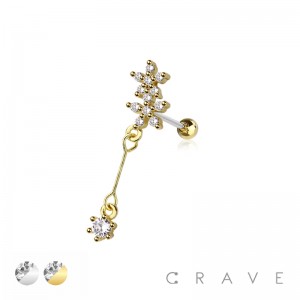 DOUBLE FLOWER 316L SURGICAL STEEL CHAIN CARTILAGE BARBELL