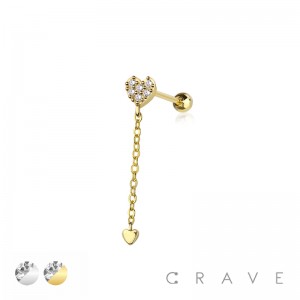 DOUBLE HEART 316L SURGICAL STEEL CHAIN CARTILAGE BARBELL